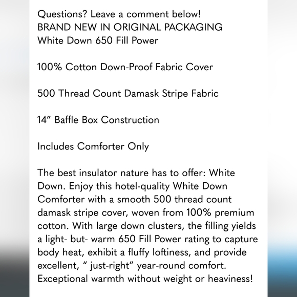 Hotel Grand White Down Comforter, new - Picture 10 of 12